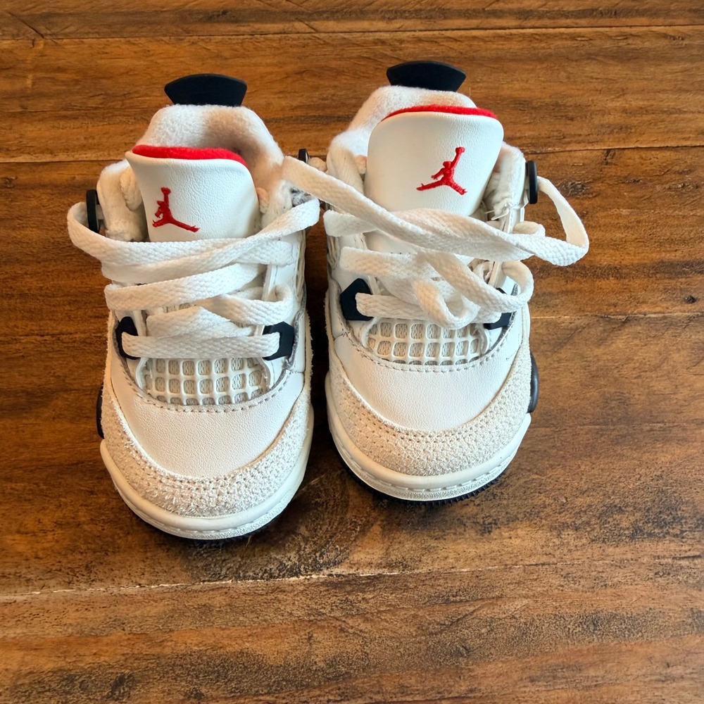 Jordan 4 Retro Military Black White Grey Toddler Sneakers 4C BQ7670-111 - Picture 2 of 6